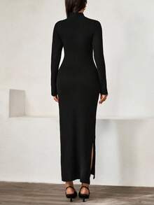 Rafferiza Váy len bó sát gợi cảm khoét sâu màu trơn - màu đen - Xem 2