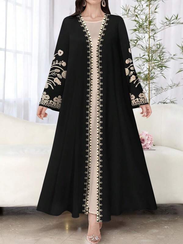 SHEIN Najma Bata árabe de manga larga con estampado floral para mujer, adecuada para primavera y otoño