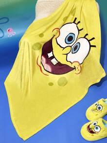 SpongeBob SquarePants | SHEIN 1pc Removable Pineapple Design Plush Throw Pillow & Blanket, Comfortable Flannel Material - Yellow - View 4