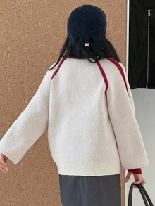 Dazy Kids Suéter de Tricô com Bloco de Cores e Letras para Meninas, Outono - Multicolorido - Visão 5
