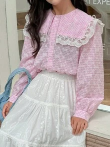 女童格子长袖梭织衬衫（秋季） - 粉色 - 查看 7