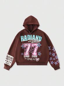 ROMWE MEN Street Life 男士复古水洗 No.77 短款连帽衫，街头风格，秋季 - 咖啡棕 - 查看 1