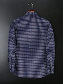 Core Aspect 男士休闲商务格子长袖保暖衬衫，男士藏蓝色商务休闲衬衫，秋季款 - 彩色 - 查看 2