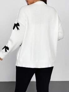 Vionelle Áo len cardigan dệt kim nơ màu cỡ lớn cho nữ, áo len mềm mại cổ chữ V dáng rộng thoải mái, đa năng cho mùa thu/đông - trắng - Xem 2