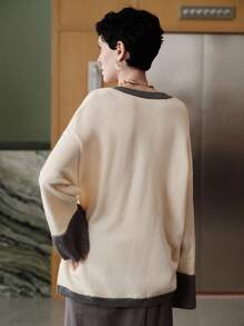 Uhlyne 女式韩版飘逸商务休闲衬衫 - 米色 - 查看 4