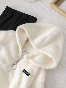 2件套女婴可爱抓绒长袖字母印花卫衣和针织打底裤套装，秋冬季婴儿品牌服装套装，秋冬季女婴冬季服装，女婴套装，舒适精灵套装，女童2件套冬季毛绒服装 - 彩色 - 查看 4