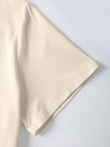 EMERY ROSE Áo thun họa tiết tuần lộc Giáng sinh thường ngày cỡ lớn - Màu be - Xem 4
