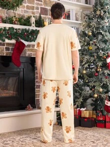 CoupledUp Gingerbread Man Print Contrast Color Pullover Short Sleeve Pajama Set,Men Couple Matching Christmas Pjs,Rainbow,Summer,Cute,Lounge Pajamas - Multicolor - View 2