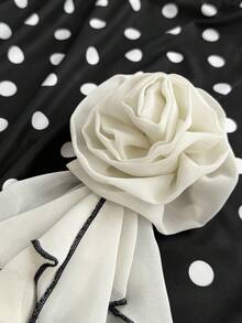 Maweii Completo da donna taglie forti in 2 pezzi: top a maniche lunghe con scollo a V a pois e gonna lunga con volant a contrasto e spacco alto, autunnale - Bianco e nero - Visualizzare 8
