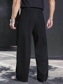 Manfinity Homme Pantalones casuales rectos, suaves y ligeros para hombre, para verano y otoño - Negro - Ver 2