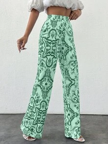 EURMUSE 女式波西米亚风夏季阔腿直筒裤 - 綠色 - 查看 5