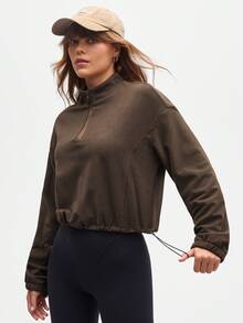 Eassivo Eassivo 女式纯色休闲长袖套头衫 - 棕色 - 查看 3