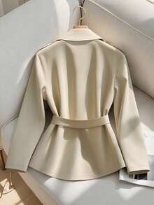 Franclia 秋冬新款双排扣短款女士咖啡色长袖风衣，肩部纽扣装饰大翻领休闲风衣，轻便时尚，商务休闲女装，外出，女士冬季，女士冬季外套，乡村音乐会，优雅女士，秋季女士，万圣节女士服装，女士冬季外套，秋季女士，秋季女士，冬季女士 - 卡其色 - 查看 2