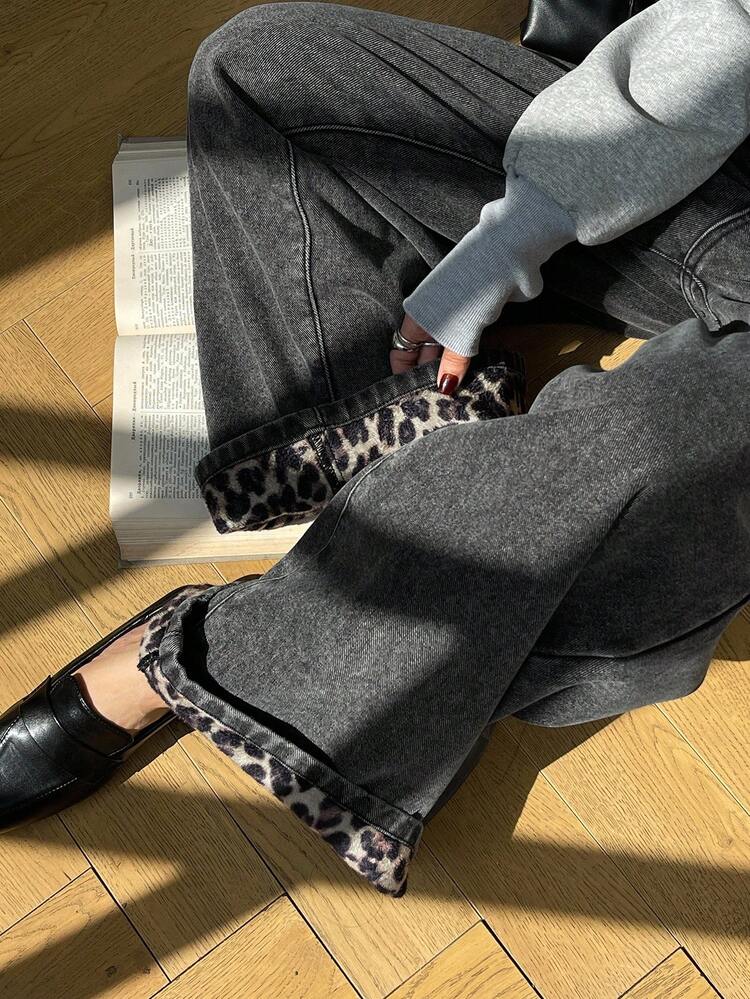 Women's Straight Leg Thermal Lined Jeans, Loose Casual Street Style Jeans For Autumn/Winter Thermal Lined