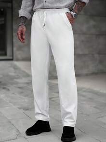 Manfinity Homme 男士秋季户外2025秋季男士抽绳腰口袋直筒宽松休闲裤男士直筒运动裤，秋季 - 白色 - 查看 6