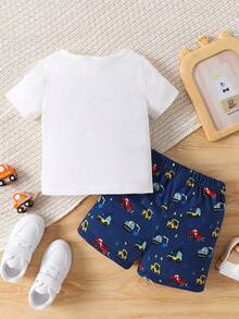 Ensemble Shorts Et T-shirt Imprimé Voiture Cartoon De Mode Pour Bébé Garçon - Multicolore - Voir 2