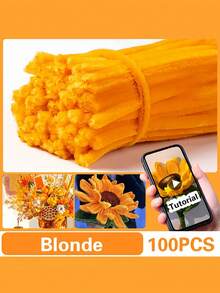 优质毛绒雪尼尔茎 - 100/150 件，用于逼真的向日葵花束和家居花卉装饰，扭曲棒用于 DIY 向日葵花束手工材料毛绒雪尼尔茎 - Yellow + Brown + Grass Green - 查看 6