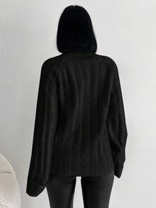 EURMUSE Của phụ nữ Màu thuần Tay Raglan Áo len - màu đen - Xem 2