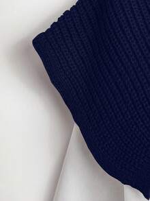 Lyxana Women's Solid Color Rib Knit Sweater Shawl & Skirt Set - Navy Blue - View 3