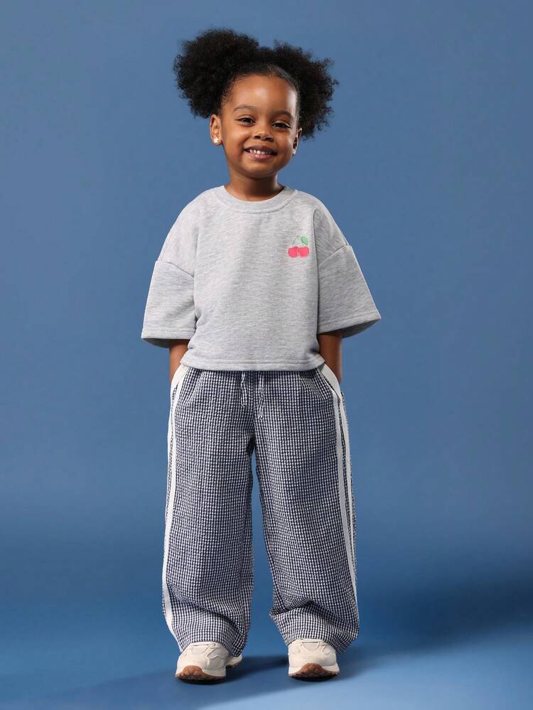 Oversized Cherry Sweatshirt With Gingham Check Pants