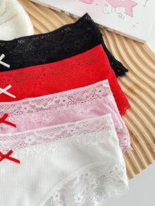 PetitDoll PetitDoll 4 piezas/paquete Bragas de bikini con adorno de encaje para mujer