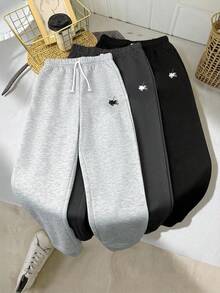 SHEIN 3 件套青少年女孩黑色、白色、深灰色小马印花休闲运动街头针织慢跑裤，买 1 送 2 - 彩色 - 查看 4
