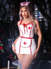 SHEIN 女士服装（连衣裙、渔网袜、头饰） - 紅白色 - 查看 3