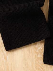 SHEIN 青少年女孩条纹针织两件套，毛衣和裤子套装，时尚休闲冬季服装 - 黑色 - 查看 7