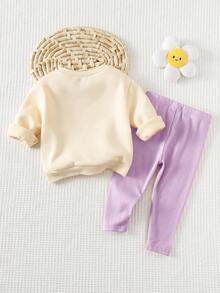 Cozy Pixies 2 件套女婴花卉印花针织柔软圆领长袖套头衫和松紧腰裤套装 - 彩色 - 查看 2
