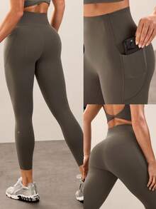 GLOWMODE 24" CoreHold FeatherFit™-Sculpt CoreHold No Slip Fit Boning Tummy Control No Front Seam Leggings With Side Pockets Workout Gym - Brown - View 9