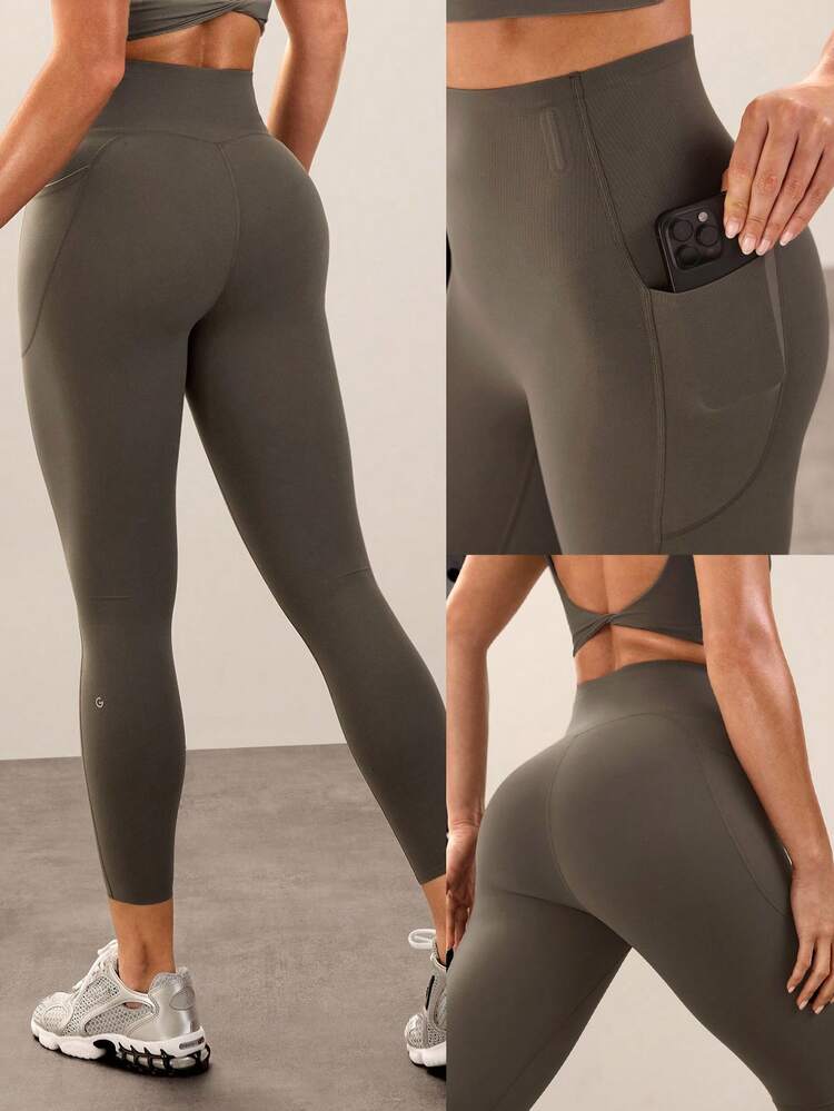 24" CoreHold FeatherFit™-Sculpt CoreHold Ajuste sin deslizamiento Boning Control de abdomen Sin costura frontal Leggings con bolsillos laterales Entrenamiento de impacto medio Jogging Gimnasio
