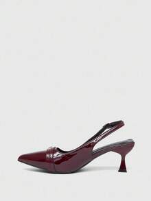 CUCCOO BIZCHIC Women's Pointed Toe Kitten Heel Burgundy Backstrap Slingback Pumps, Versatile For Daily Wear And Commute For Christmas - Burgundy - View 8