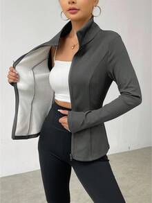 EMERY ROSE Chaqueta ajustada de unicolor con forro térmico, otoño/invierno - Gris Oscuro - Ver 5