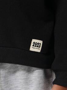 SUMWON 经典儿童圆领运动衫长袖套头衫休闲冬季秋季日常必备舒适运动衫 - 黑色 - 查看 6