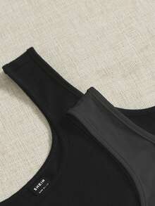 SHEIN EZwear 3 件纯色百搭豹纹吊带背心，适合夏季 - 彩色 - 查看 4