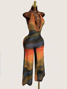 Amplova 性感渐变色金属环前镂空泪珠连体裤 - 彩色 - 查看 4