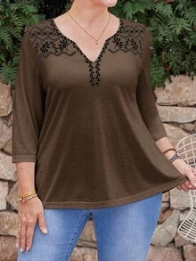 EMERY ROSE Áo thun tay dài đơn giản, thoải mái, thời trang mặc hàng ngày, mùa xuân/hè, cỡ lớn - màu nâu - Xem 6