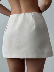 Firerie 女士新款简约优雅时尚通勤金属配饰前裹式亚麻迷你裙