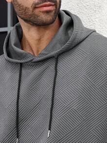 Manfinity CasualCool Conjunto casual de moletom com capuz e manga comprida masculino plus size, com bolsos e cordão na cintura, roupas de outono - Cinza - Ver 5