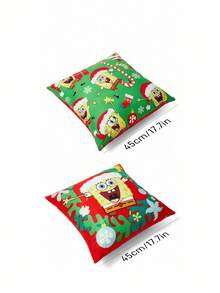 SpongeBob SquarePants | SHEIN 1 件圣诞枕套（不含枕芯），45*45 厘米，毛绒面料，柔软舒适，适用于家居装饰、汽车 - 彩色 - 查看 3