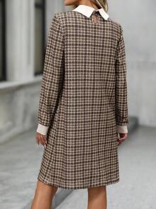 EMERY ROSE Women's Casual Plaid Mini Dress For Commuting, Autumn