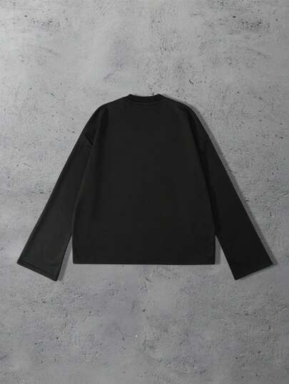 Street Life Men's Round Neck Rhinestone Decor Versatile Casual Street Style Long Sleeve T-Shirt, Fall