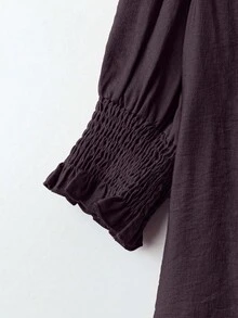 Linhara Áo cánh vải lanh pha trộn phong cách Bohemian cỡ lớn, tay áo 3/4, cổ bèo nhún, thanh lịch, thường ngày - Màu tím - Xem 4