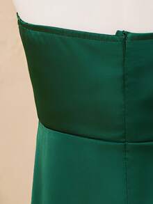 Vestido de satén con cuello halter y bajo asimétrico, cintura ceñida para niñas, vestido elegante de niña de las flores para bodas, fiestas, Navidad, Halloween, graduación - Verde - Ver 5