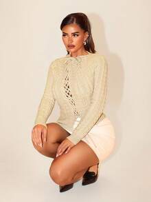 SHEIN Unity 女式不对称系带套头衫，冬季新品 - 杏色 - 查看 4
