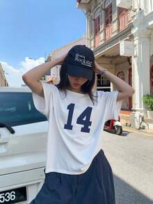 Jouncy Women Digital Print Round Neck Convertible Shoulder Short Sleeve T-Shirt, Summer Graphic Tees Women Tops