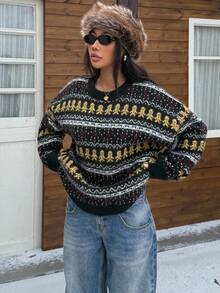 Muchica Fair Isle Jacquard Halloween Pattern Pullover Sweater Autumn Winter Clothes For Women - Multicolor - View 5