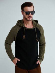 Manfinity Homme Sudadera casual con capucha, mangas raglán y cordón de ajuste, de color contrastante, para otoño - Multicolor - Ver 4
