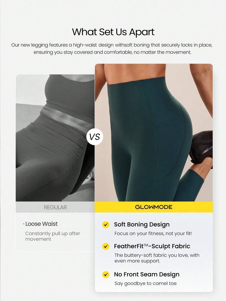24'' CoreHold FeatherFit™-Sculpt CoreHold No Slip Fit Boning Tummy Control No Front Seam Leggings With Side Pockets Medium Impact Workout Jogging Gym Training  Spring Summer