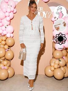 Loomaby 孕妇两件套套装、性别暴露连衣裙、孕妇装、婴儿洗礼连衣裙 - 白色 - 查看 3